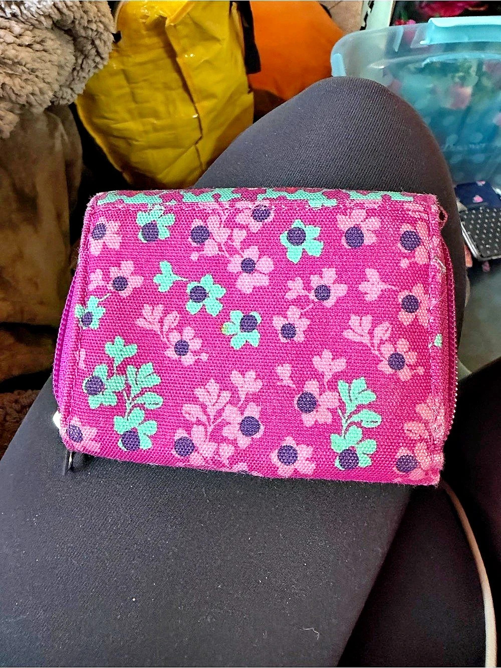 Vera Bradley RFID Turnlock Wallet Pink & Green
